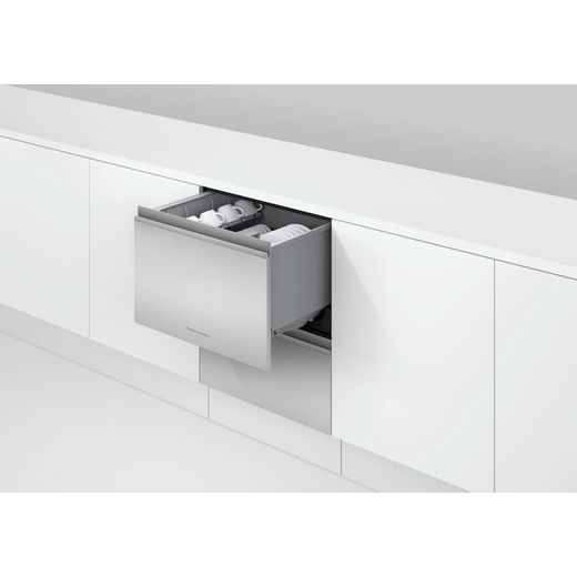 Dishwasher DishDrawer™ Double, 12 Place Settings, Stainless Steel, Recessed handle, WiFi, compatible with SmartHQ App - Dishwasher in kitchen with top drawer open