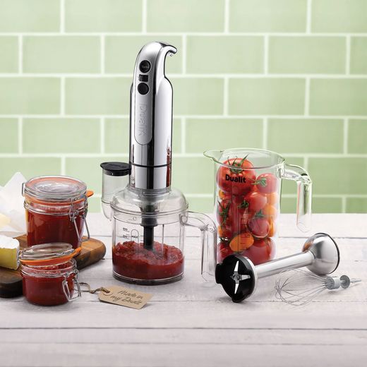Dualit blender - Silver - Blender on worktop next to prepared food