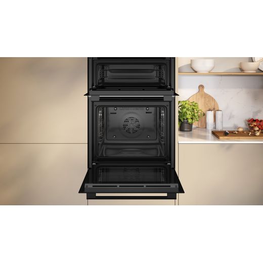 NEFF N30 Built In Electric Double Oven - Black - Oven with door open shot