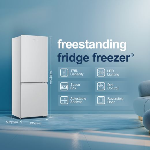 Fridgemaster MC50165E 143cm 60/40 Small Fridge Freezer - White - Annotation - feature shot