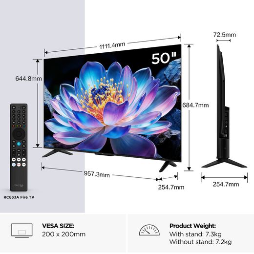 TCL 50" 4K Ultra HD Smart Fire TV - annotation - dimension shot 