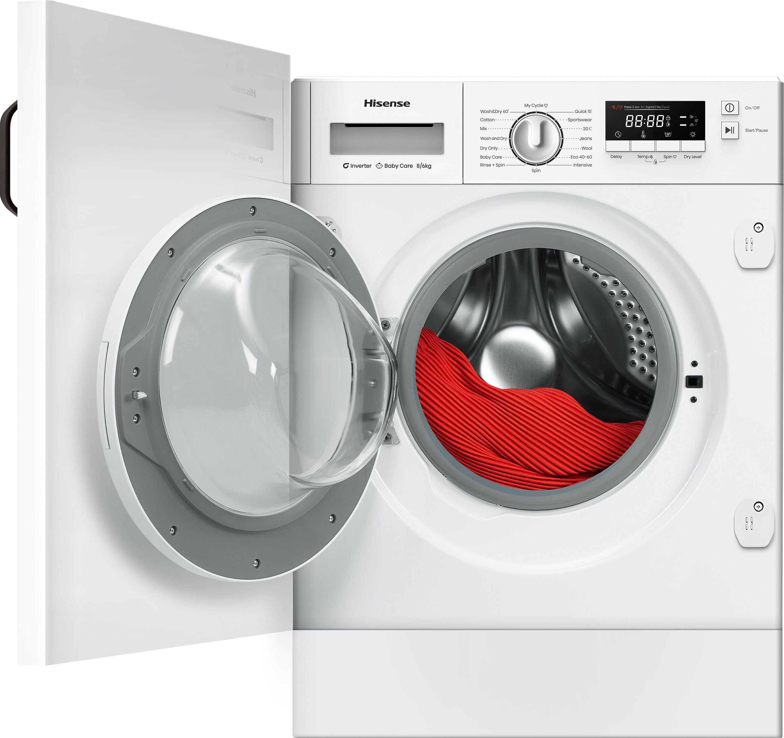Image of Hisense 3 Series WD3M841BWI Integrated 8Kg/6Kg Washer Dryer with 1400 rpm - White - E Rated [Wash&Dry], B Rated [Wash Only], White
