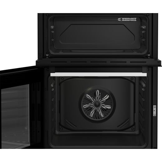 Beko Freestanding Dual Fuel Cooker - White  - Front with door open shot 