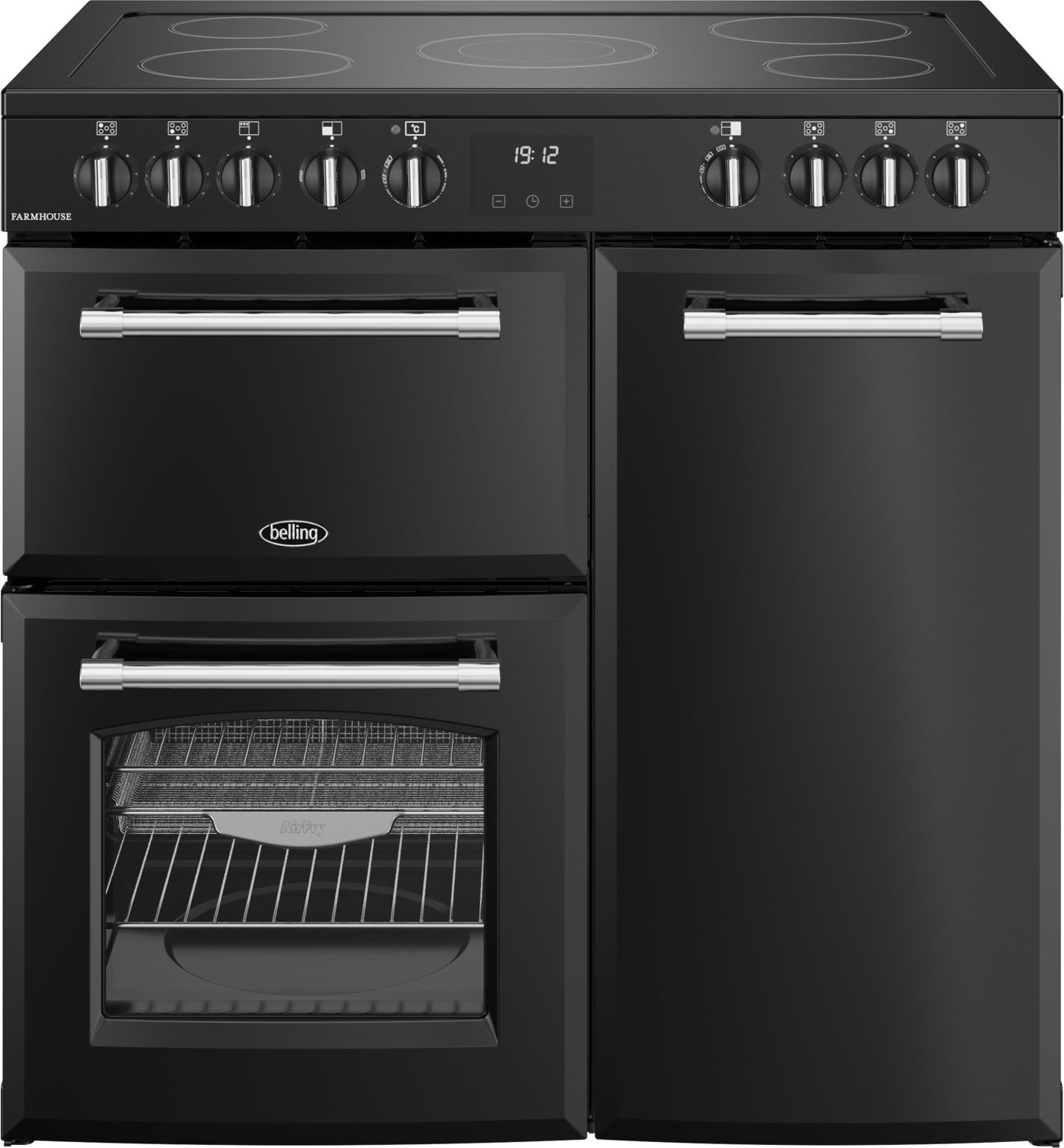 Image of Belling Farmhouse 90E 90cm wide Electric Range Cooker with Ceramic Hob - Black - A/A Rated, Black