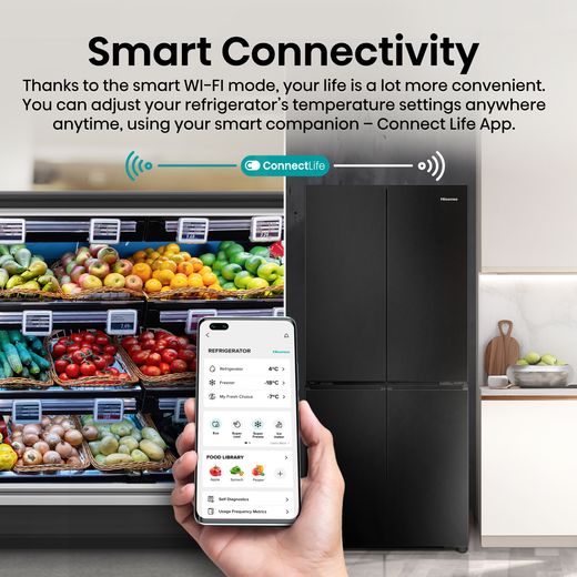 Hisense PureFlat American Fridge Freezer - Black Stainless Steel - Annotation - Smart connectivity shot