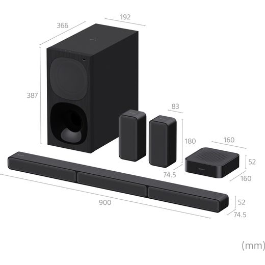Sony HTS40R.CEK Bluetooth 5.1 Soundbar - Midnight Black - Dimensions