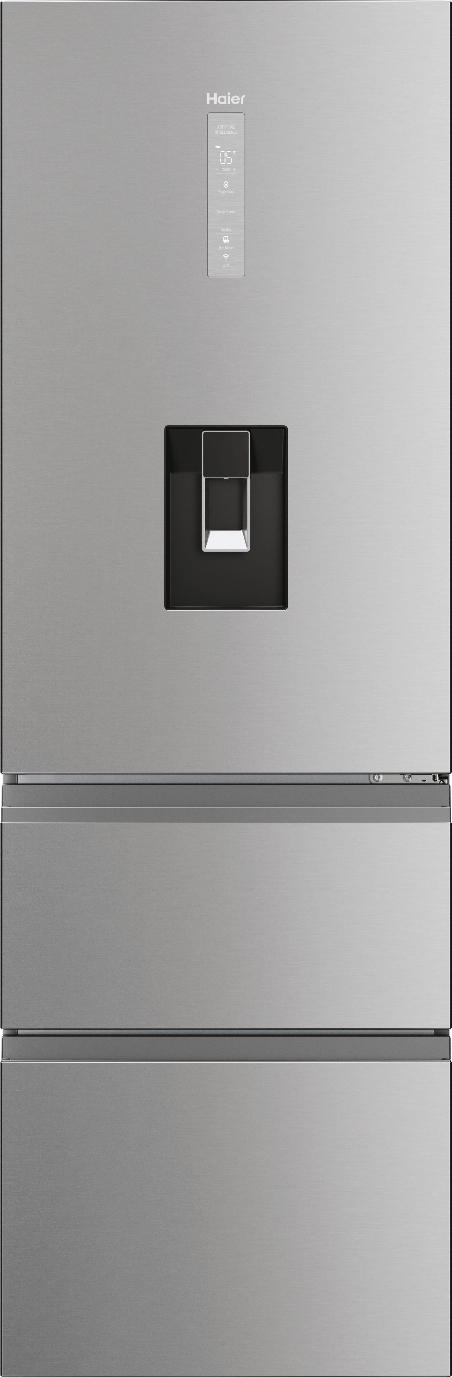 Haier 3D 60 Series 5 HTW5618DWMG Wifi Connected 60/40 No Frost Fridge Freezer - Silver - D Rated, Silver