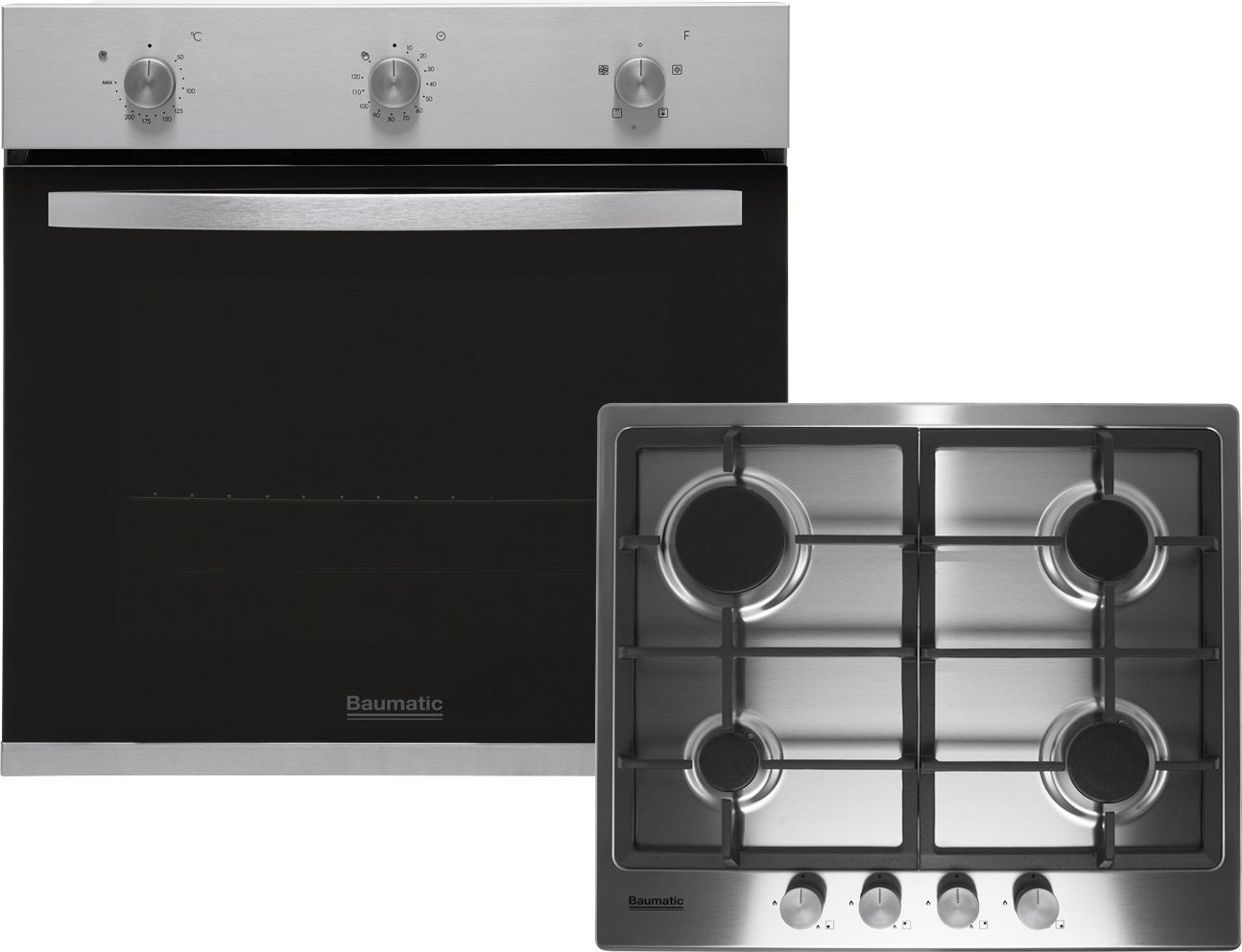 Baumatic BGPK600X Built In Electric Single Oven and Gas Hob Pack - Stainless Steel - A Rated, Stainless Steel