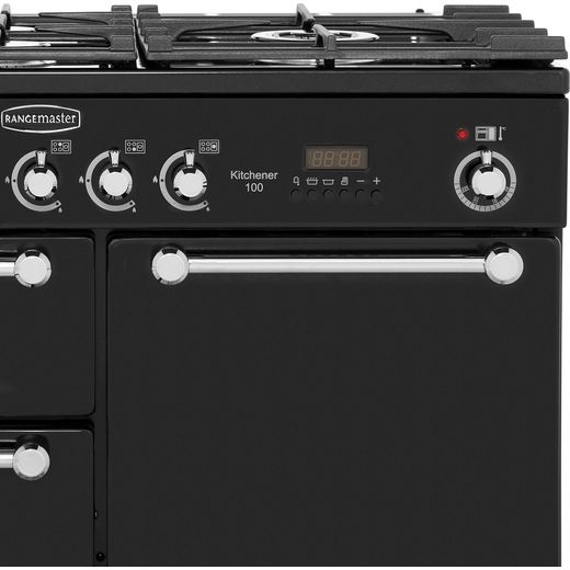 Rangemaster Kitchener 100cm Dual Fuel Range Cooker - Black / Chrome