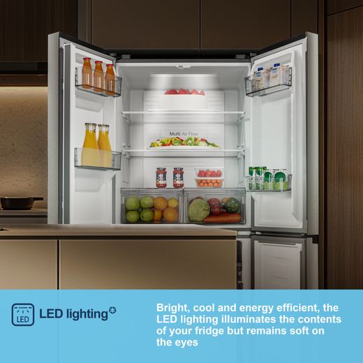 Fridgemaster American Cross Door American Fridge Freezer - Silver - Annotation - LED lighting