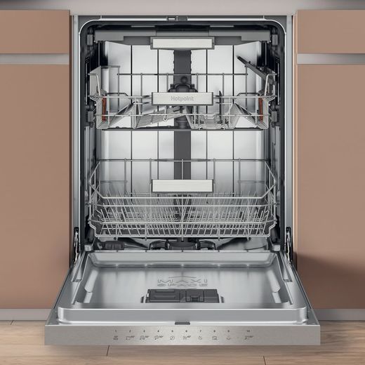 Hotpoint Fully Integrated Standard Dishwasher - White with Fixed Door Hinge Kit - Door open