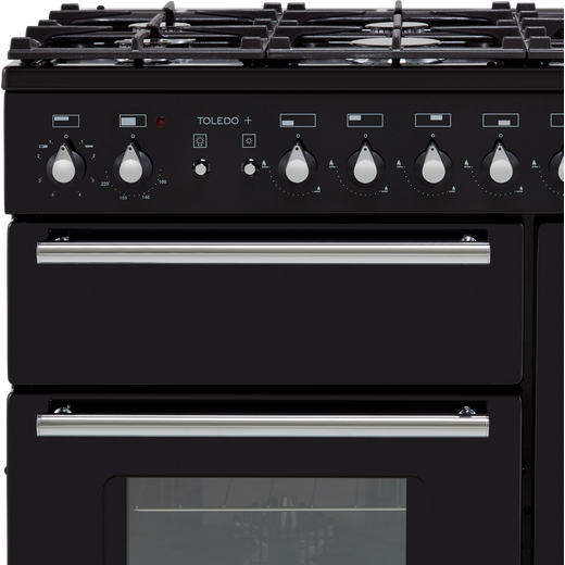 Rangemaster Toledo + 90cm Dual Fuel Range Cooker - Black / Chrome - Control panel
