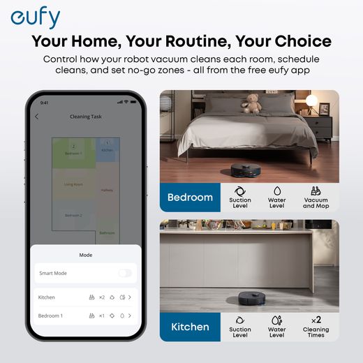 Eufy Omni S1 Pro Robotic Vacuum Cleaner - Matte Black - Annotation - Eufy app