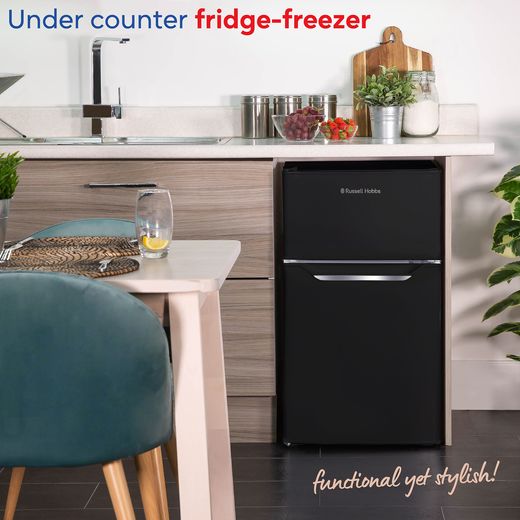 Russell Hobbs RH85UCFF482E1B Under-Counter Fridge Freezer in Black - Annotation - Undercounter fridge freezer shot