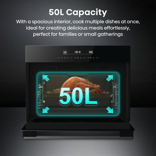 Hisense Hi6 BlackLine BIM45342ADBGUK Built In Compact Electric Single Oven with Microwave Function - Jet Black - Annotation - Capacity shot