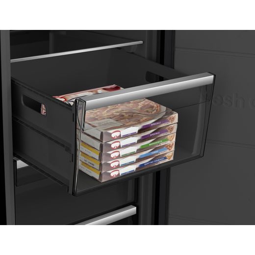 Hisense Frost Free Upright Freezer - Black Stainless Steel - Close up freezer drawer shot