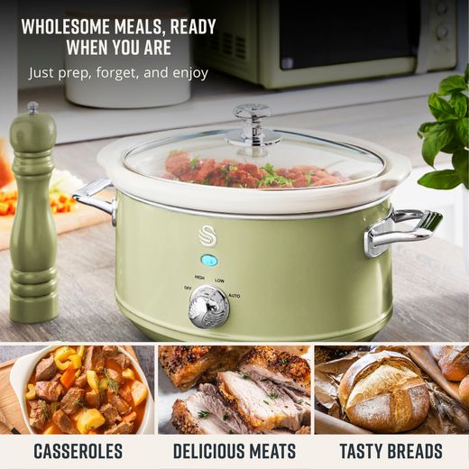 Swan Retro SF17021GN 3.5 Litre Slow Cooker - Green - Annotation - Wholesome meal shot