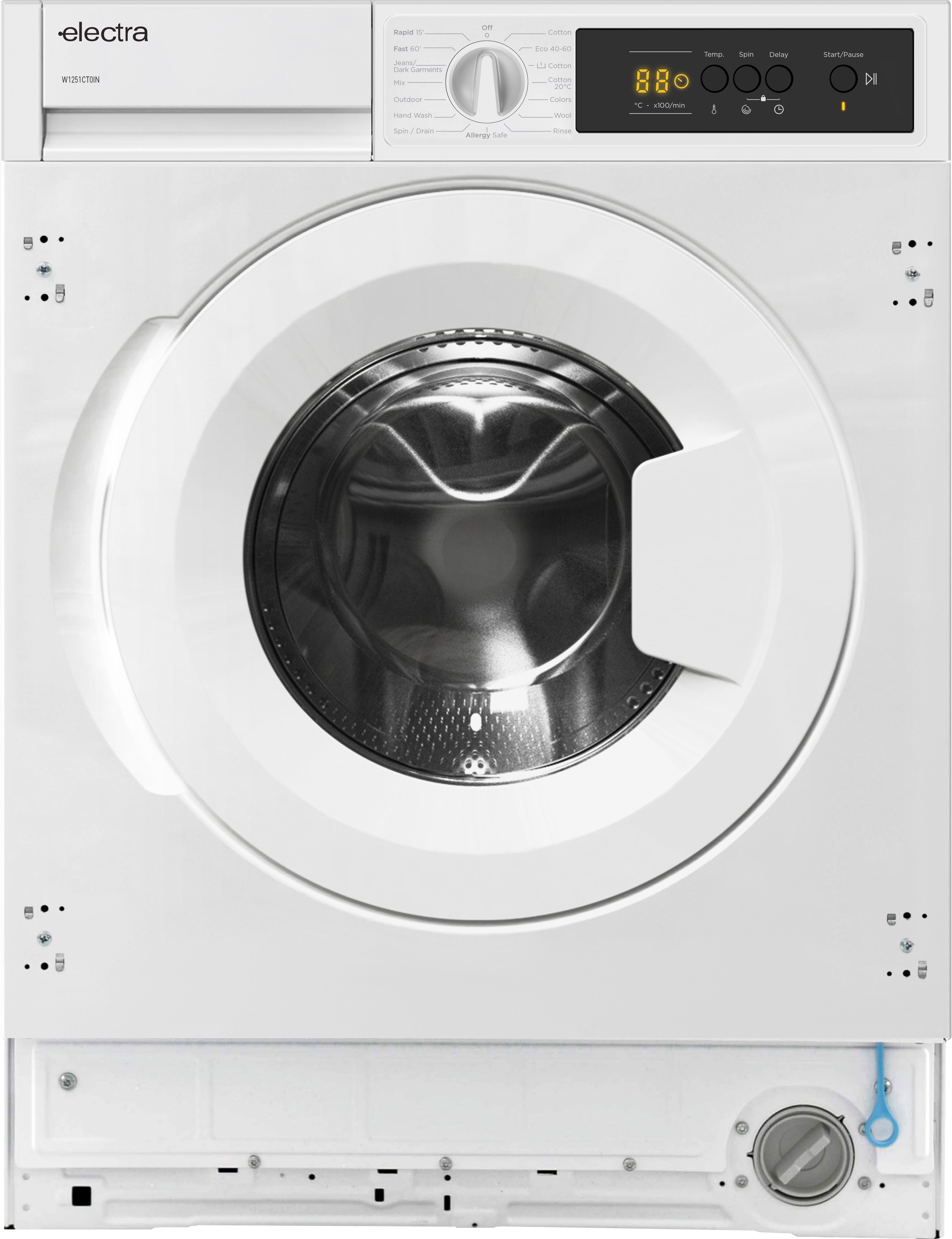 Electra W1251CT0IN Integrated 8kg Washing Machine with 1200 rpm - White - D Rated, White