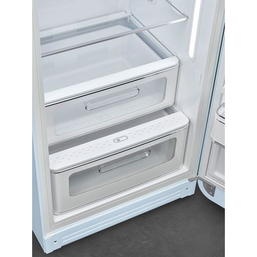 Smeg Right Hand Hinge FAB28RPB6UK 153cm High Small Fridge with Ice Box - Pastel Blue - Close up drawer shot