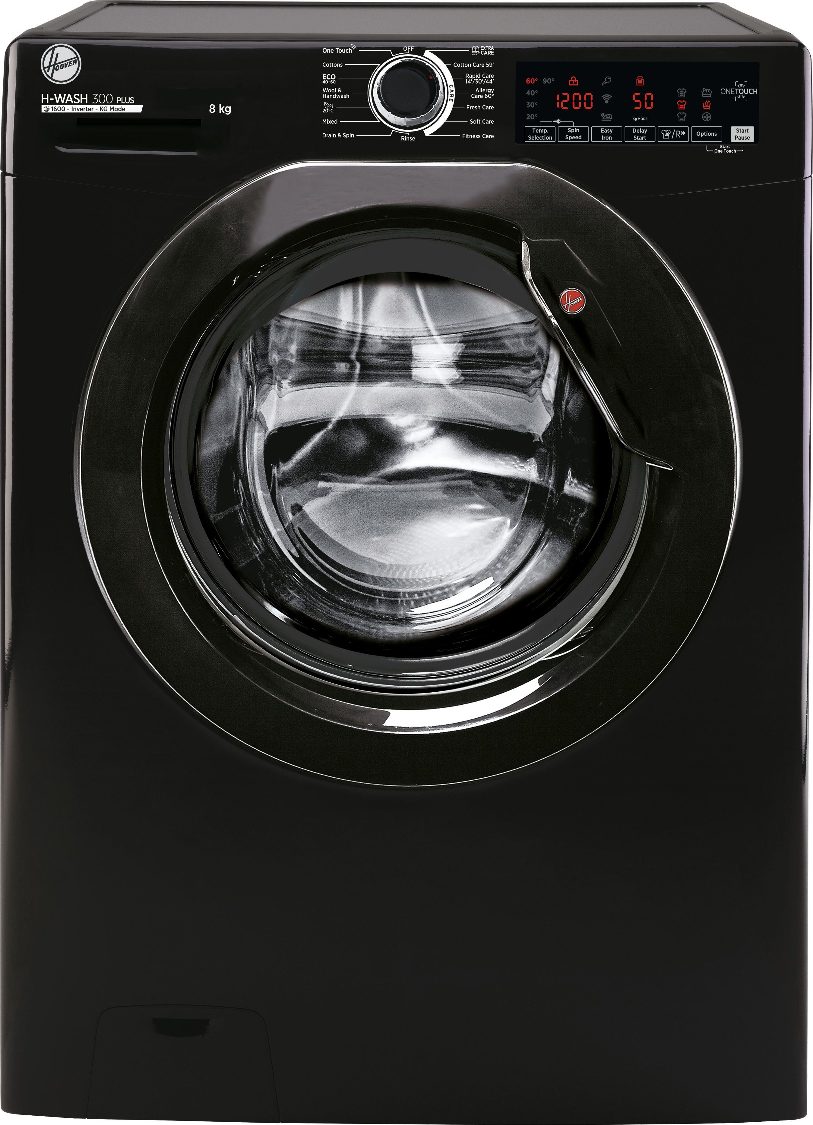 Hoover H-WASH 300 LITE H3W68TMBBE/1-80 8kg Washing Machine with 1600 rpm - Black - B Rated, Black