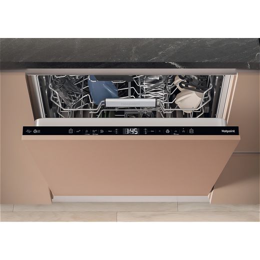 Hotpoint Fully Integrated Standard Dishwasher - Stainless Steel - High perspective dishwasher control in kitchen shot