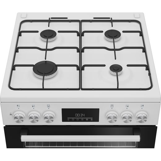 Beko Freestanding Dual Fuel Cooker - White  - Top hob perspective shot