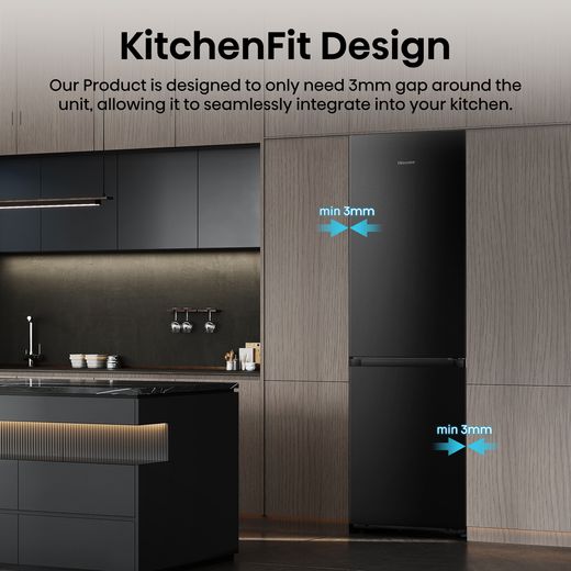 Hisense KitchenFit Eclipse Series 60/40 Total No Frost Fridge Freezer - Black / Stainless Steel - Annotation - Kitchen fit shot