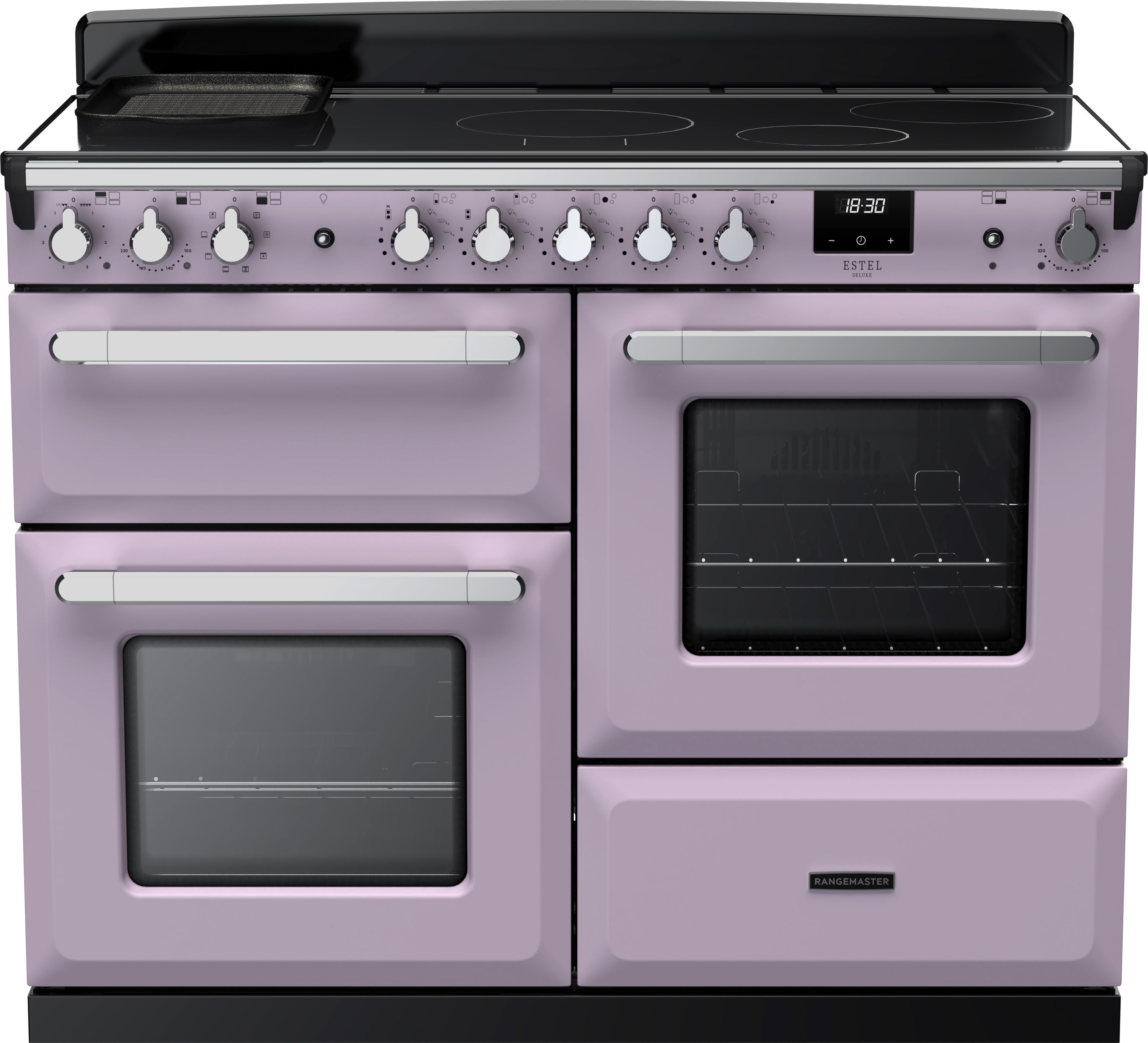 Image of Rangemaster Estel Deluxe ESDLO110EIPHTH/CM1 110cm wide Electric Range Cooker with Induction Hob - Heather / Chrome - A Rated, Purple