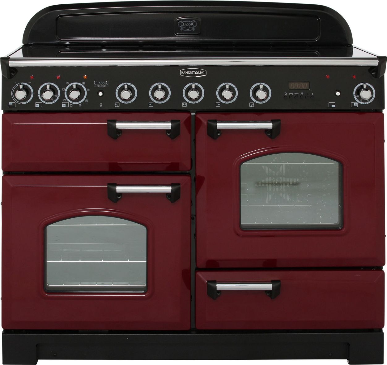 Rangemaster Classic Deluxe CDL110EICY/B 110cm Electric Range Cooker with Induction Hob - Cranberry / Brass - A/A Rated, Red