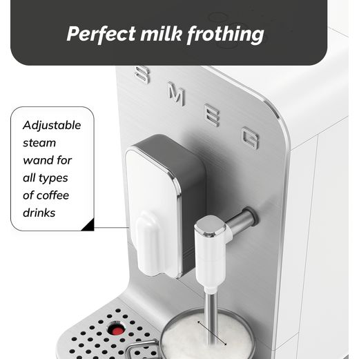 Smeg 50's Style BCC12WHMUK Bean to Cup Coffee Machine - Matte White - annotation - perfect milk frother