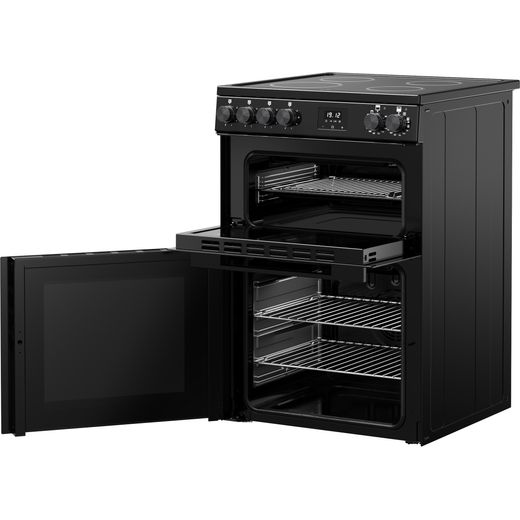Belling BEL FSA VISION 60E 60cm Double Oven Electric Cooker with Ceramic Hob - Black - Door open
