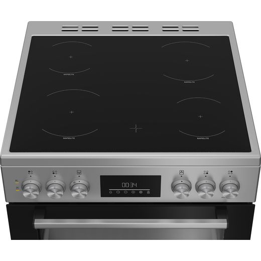 Beko AeroPerfect™ 60cm Electric Cooker with Ceramic Hob - Silver - high perpsective shot