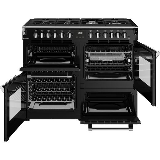 Stoves Richmond 110cm Dual Fuel Range Cooker - Black - Front with door open shot 
