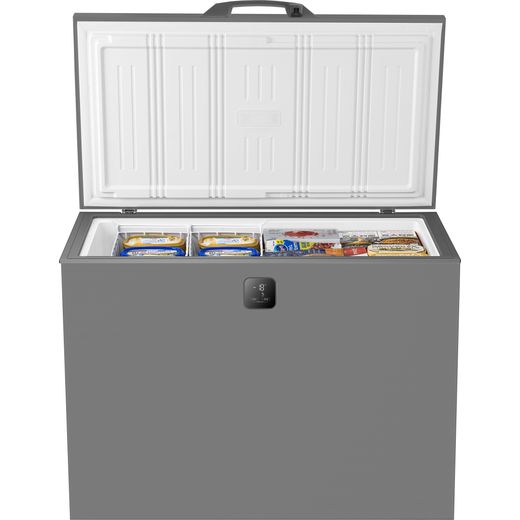 Hisense FT280WN3SGD Total No Frost Chest Freezer - Silver - front with lid open shot 