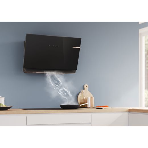NEFF N50 D65IFN1S0B Wifi Connected 60cm Angled Chimney Cooker Hood - Black - Smoke sucking up air shot