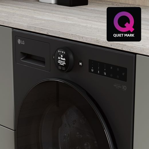 LG VX70 Series AI Direct Drive™ F4X7009TBB 9kg Washing Machine with 1400 rpm - Matte Black - Annotation - Quiet mark shot