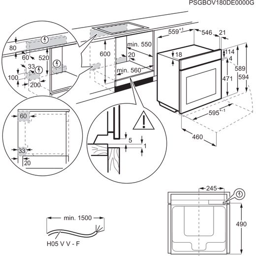 AEG MealAssist Built In Electric Single Oven - Matt Black - Annotation - Dimension shot