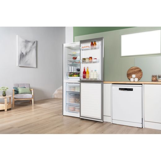 Bosch Series 2 50/50 Total No Frost Fridge Freezer - Stainless Steel Effect - Fridge freezer with door open in kitchen shot