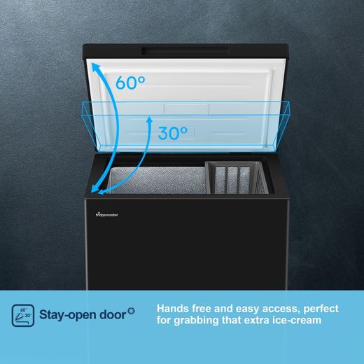 Fridgemaster MCF100EB Chest Freezer - Black - Annotation - Stay open door