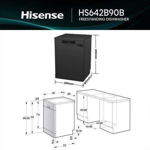Hisense Hi4 Standard Dishwasher - Black - Dimensions