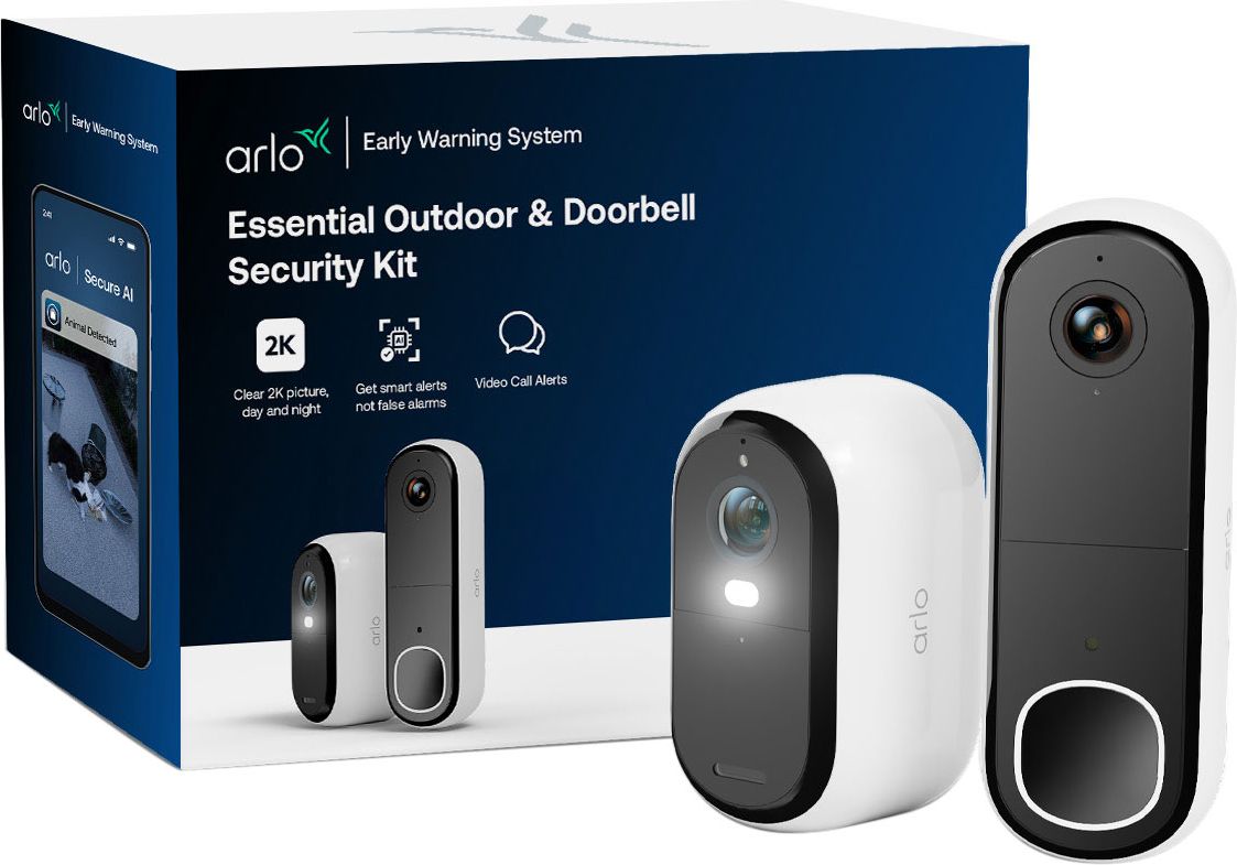 Arlo - Essential E3 - Outdoor Security Camera & Video Doorbell - 2K - White