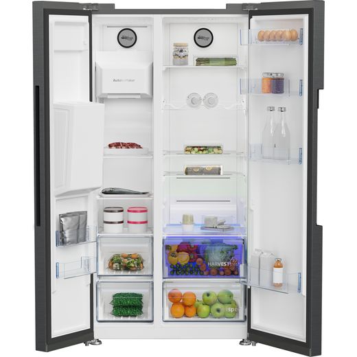 Beko HarvestFresh™ American Fridge Freezer - Black Steel - Doors open