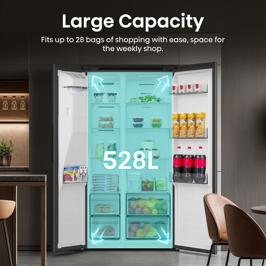 Hisense American Fridge Freezer - Black Stainless Steel - Annotation - Large capacity