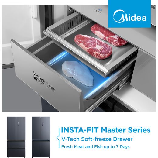 Midea Insta Fit Master American Fridge Freezer - Midnight Glass - Annotation - V tech shot