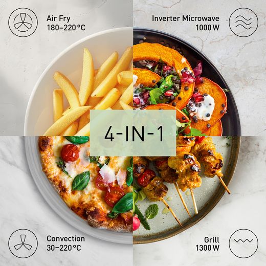 Panasonic 4-in-1 Air Fry NN-CT55RWBPQ 27 Litre 31cm High, Freestanding Small - White - Annotation -4 in 1 shot