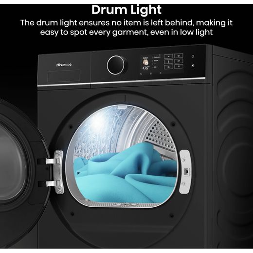 Hisense DH5I104BBAB Wifi Connected Heat Pump Tumble Dryer - Black - Drum Light