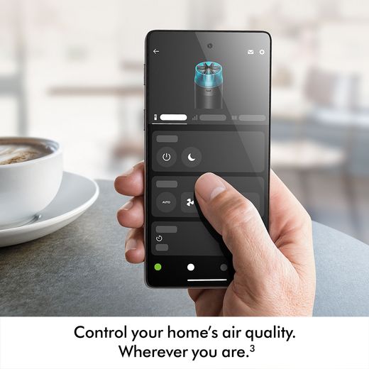Dyson HushJet Purifier Compac Air Purifier - White Silver - Annotation - Control with phone shot
