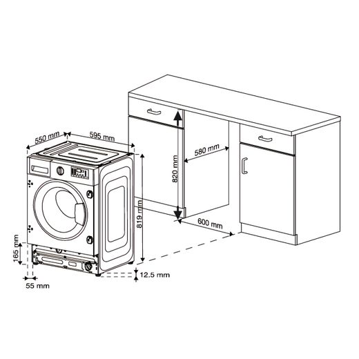 Beko RecycledTub® Integrated 8Kg / 5Kg Washer Dryer - White - Dimensions