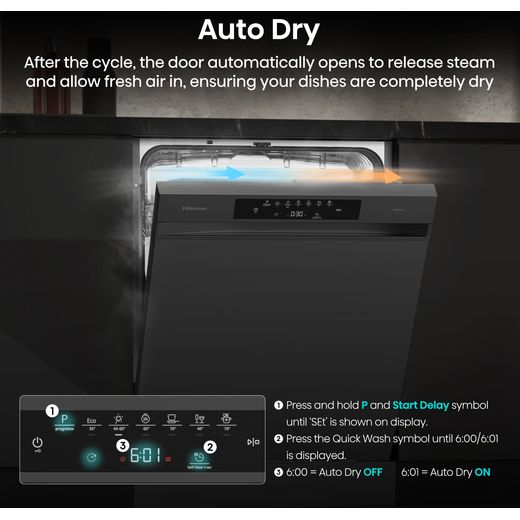 Hisense Hi4 Standard Dishwasher - Black - annotation - autodry