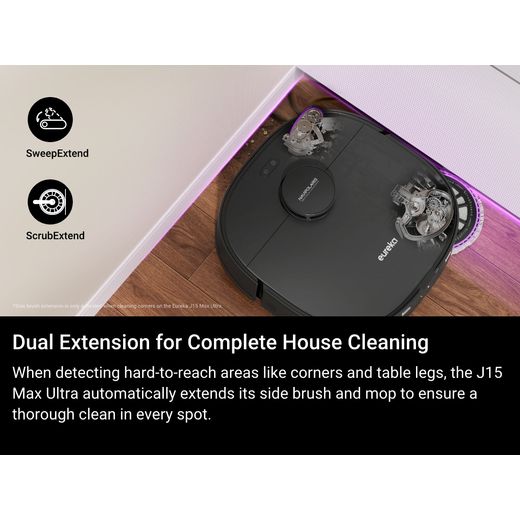 Eureka J15 Max Robotic Vacuum Cleaner - Black - Annotation - Dual extension shot 